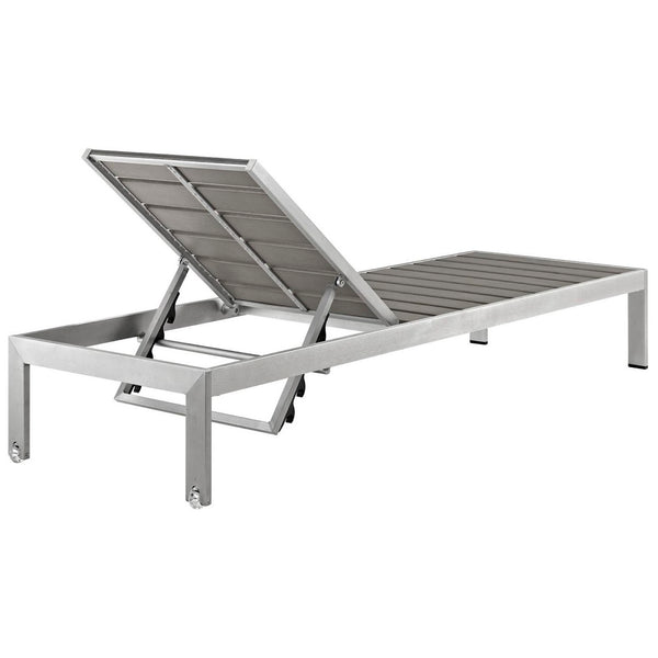 Modway Furniture Shore 3 Piece Minimalist Outdoor Aluminum Lounge Set - Durable, Adjustable, Modern Design for Relaxation EEI-2466-SLV-GRY-SET