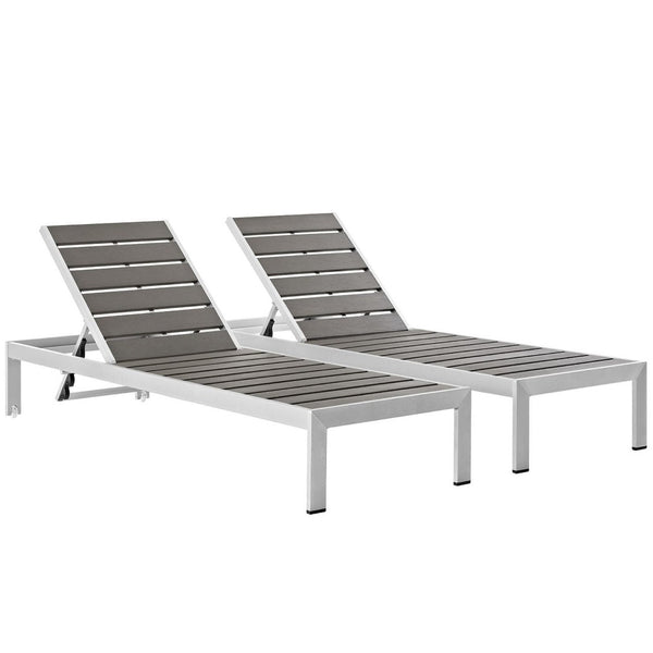 Modway Furniture Shore Outdoor Aluminum Chaise Lounge Set of 2 - Stylish, Durable, and Adjustable for Ultimate Comfort EEI-2467-SLV-GRY-SET