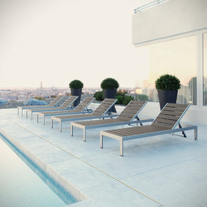 Modway Furniture Shore Outdoor Chaise Lounge Set of 6 - Adjustable Aluminum Loungers for Stylish Outdoor Relaxation EEI-2469-SLV-GRY-SET