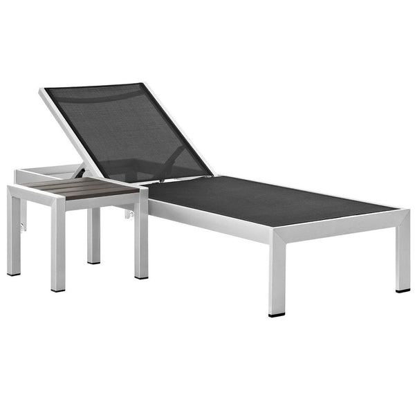 Modway Furniture Shore 2 Piece Outdoor Chaise Lounge and Side Table Set – Stylish, Durable, and Easy to Assemble Silver Black EEI-2470-SLV-BLK-SET
