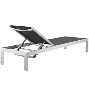 Modway Furniture Shore 2 Piece Outdoor Chaise Lounge and Side Table Set – Stylish, Durable, and Easy to Assemble Silver Black EEI-2470-SLV-BLK-SET