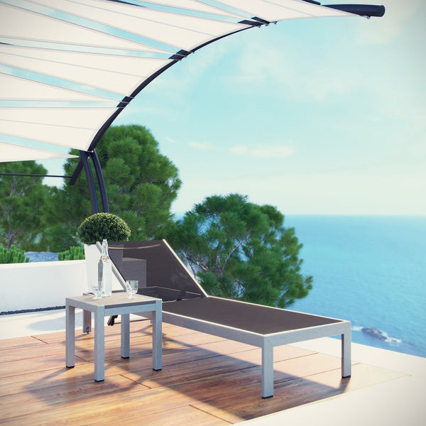 Modway Furniture Shore 2 Piece Outdoor Chaise Lounge and Side Table Set – Stylish, Durable, and Easy to Assemble Silver Black EEI-2470-SLV-BLK-SET