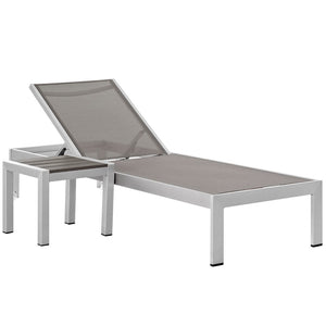 Modway Furniture Shore 2 Piece Outdoor Chaise Lounge and Side Table Set – Stylish, Durable, and Easy to Assemble Silver Gray EEI-2470-SLV-GRY-SET