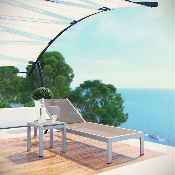 Modway Furniture Shore 2 Piece Outdoor Chaise Lounge and Side Table Set – Stylish, Durable, and Easy to Assemble Silver Gray EEI-2470-SLV-GRY-SET