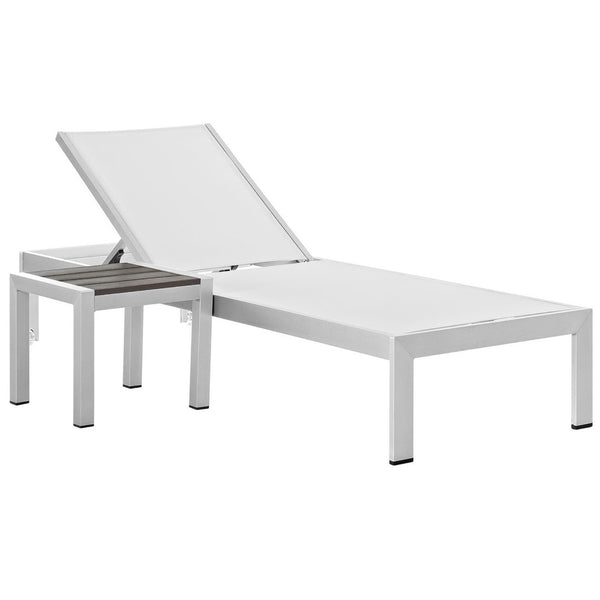 Modway Furniture Shore 2 Piece Outdoor Chaise Lounge and Side Table Set – Stylish, Durable, and Easy to Assemble Silver White EEI-2470-SLV-WHI-SET