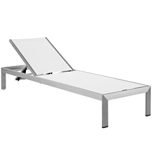 Modway Furniture Shore 2 Piece Outdoor Chaise Lounge and Side Table Set – Stylish, Durable, and Easy to Assemble Silver White EEI-2470-SLV-WHI-SET