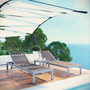 Modway Furniture Shore 3 Piece Outdoor Patio Aluminum Set – Modern Minimalist Lounge with Adjustable Reclining Comfort Silver Gray EEI-2471-SLV-GRY-SET