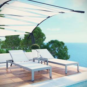 Modway Furniture Shore 3 Piece Outdoor Patio Aluminum Set – Modern Minimalist Lounge with Adjustable Reclining Comfort Silver White EEI-2471-SLV-WHI-SET