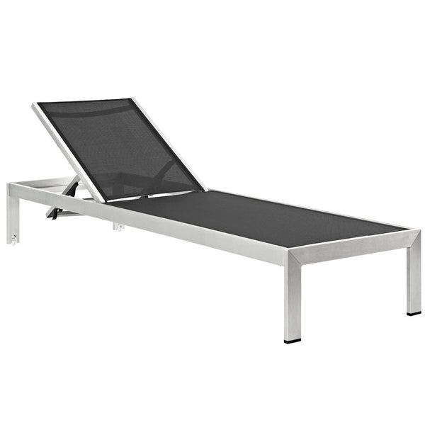 Modway Furniture Shore Outdoor Patio Chaise Lounge Set of 2 - Stylish Aluminum Frame with Adjustable Comfort Options Silver Black EEI-2472-SLV-BLK-SET