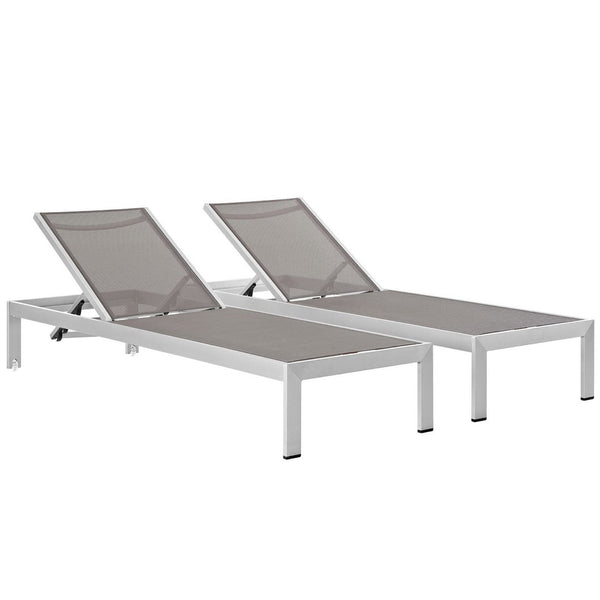 Modway Furniture Shore Outdoor Patio Chaise Lounge Set of 2 - Stylish Aluminum Frame with Adjustable Comfort Options Silver Gray EEI-2472-SLV-GRY-SET