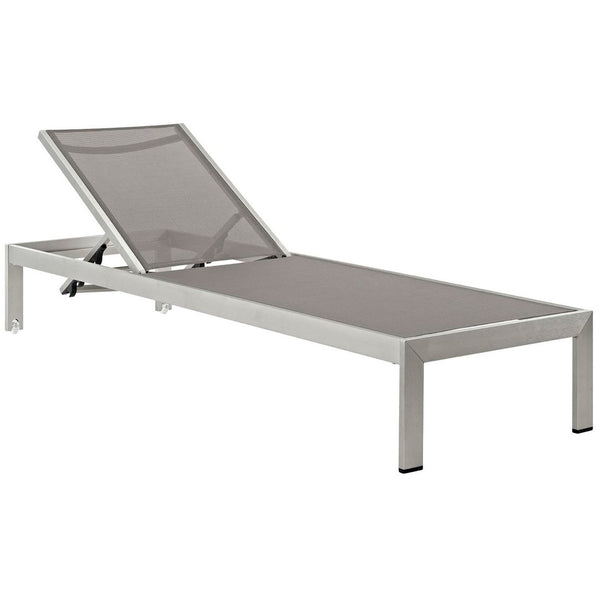 Modway Furniture Shore Outdoor Patio Chaise Lounge Set of 2 - Stylish Aluminum Frame with Adjustable Comfort Options Silver Gray EEI-2472-SLV-GRY-SET