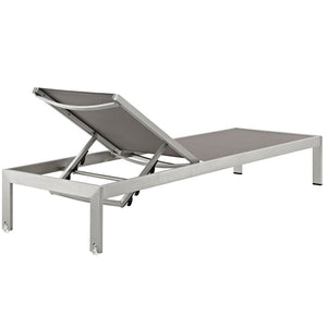 Modway Furniture Shore Outdoor Patio Chaise Lounge Set of 2 - Stylish Aluminum Frame with Adjustable Comfort Options Silver Gray EEI-2472-SLV-GRY-SET