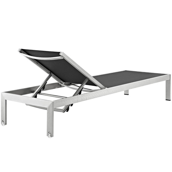 Modway Furniture Shore Outdoor Patio Chaise Set of 4 - Modern, Durable Sun Loungers with Adjustable Recline & Style Silver Black EEI-2473-SLV-BLK-SET