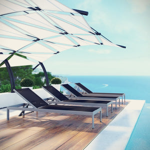 Modway Furniture Shore Outdoor Patio Chaise Set of 4 - Modern, Durable Sun Loungers with Adjustable Recline & Style Silver Black EEI-2473-SLV-BLK-SET