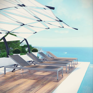 Modway Furniture Shore Outdoor Patio Chaise Set of 4 - Modern, Durable Sun Loungers with Adjustable Recline & Style Silver Gray EEI-2473-SLV-GRY-SET