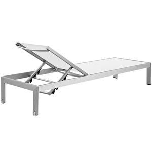 Modway Furniture Shore Outdoor Patio Chaise Set of 4 - Modern, Durable Sun Loungers with Adjustable Recline & Style Silver White EEI-2473-SLV-WHI-SET