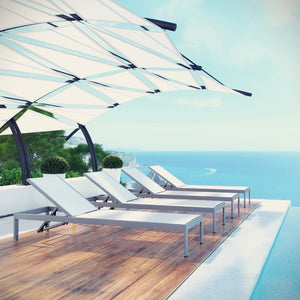 Modway Furniture Shore Outdoor Patio Chaise Set of 4 - Modern, Durable Sun Loungers with Adjustable Recline & Style Silver White EEI-2473-SLV-WHI-SET