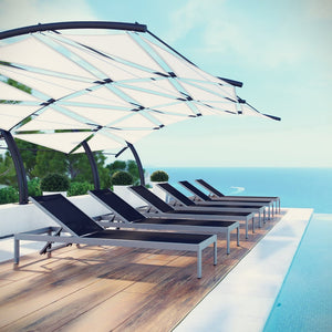 Modway Furniture Shore Outdoor Patio Chaise Lounge Set of 6 - Stylish, Adjustable, and Durable for Ultimate Relaxation Silver Black EEI-2474-SLV-BLK-SET