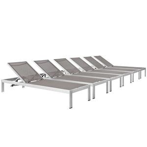 Modway Furniture Shore Outdoor Patio Chaise Lounge Set of 6 - Stylish, Adjustable, and Durable for Ultimate Relaxation Silver Gray EEI-2474-SLV-GRY-SET