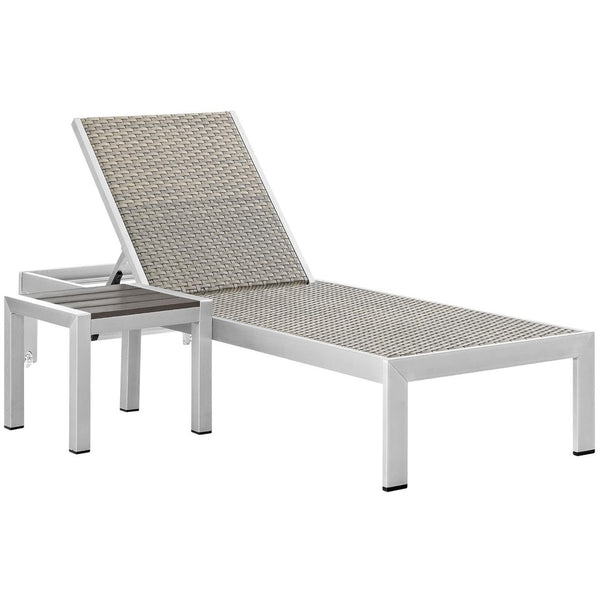Modway Furniture Shore 2 Piece Outdoor Lounge Set - Modern Weather-Resistant Wicker with Adjustable Recline Options EEI-2475-SLV-GRY-SET