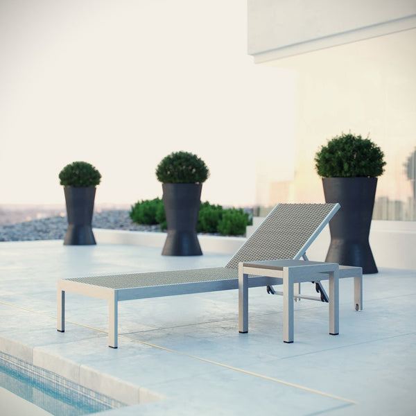 Modway Furniture Shore 2 Piece Outdoor Lounge Set - Modern Weather-Resistant Wicker with Adjustable Recline Options EEI-2475-SLV-GRY-SET