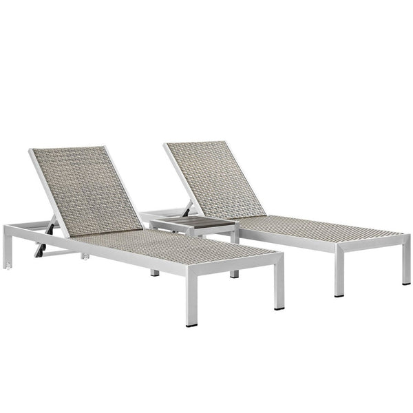 Modway Furniture Shore 3-Piece Outdoor Aluminum Lounge Set with Adjustable Chaise and Side Table for Patios & Pools EEI-2476-SLV-GRY-SET