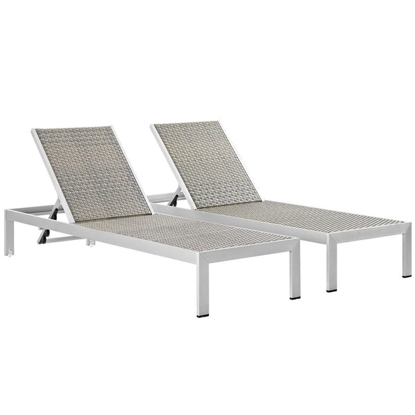 Modway Furniture Shore Outdoor Aluminum Chaise Lounge Set of 2 – Adjustable, Durable & Stylish for Patios & Pools EEI-2477-SLV-GRY-SET