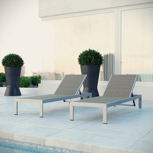 Modway Furniture Shore Outdoor Aluminum Chaise Lounge Set of 2 – Adjustable, Durable & Stylish for Patios & Pools EEI-2477-SLV-GRY-SET