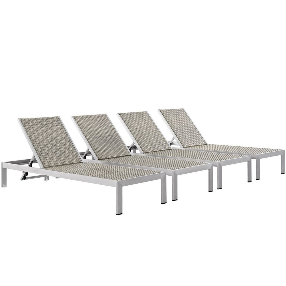 Modway Furniture Shore Outdoor Patio Chaise Lounge Set of 4 - Adjustable, Modern Design with Durable Aluminum Frame EEI-2478-SLV-GRY-SET