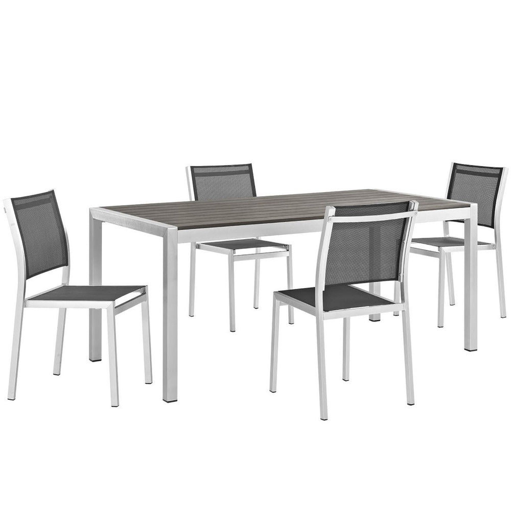 Modway Furniture Shore 5 Piece Outdoor Patio Dining Set – Modern Aluminum Table & Chairs for Stylish Entertaining EEI-2482-SLV-BLK-SET