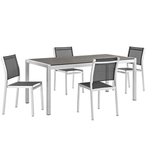 Modway Furniture Shore 5 Piece Outdoor Patio Dining Set – Modern Aluminum Table & Chairs for Stylish Entertaining EEI-2482-SLV-BLK-SET