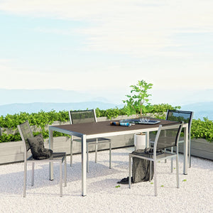 Modway Furniture Shore 5 Piece Outdoor Patio Dining Set – Modern Aluminum Table & Chairs for Stylish Entertaining EEI-2482-SLV-BLK-SET