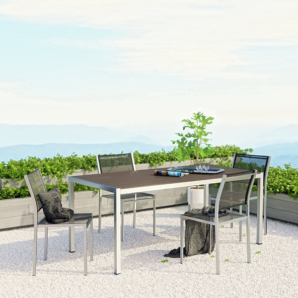 Modway Furniture Shore 5 Piece Outdoor Patio Dining Set – Modern Aluminum Table & Chairs for Stylish Entertaining EEI-2482-SLV-BLK-SET