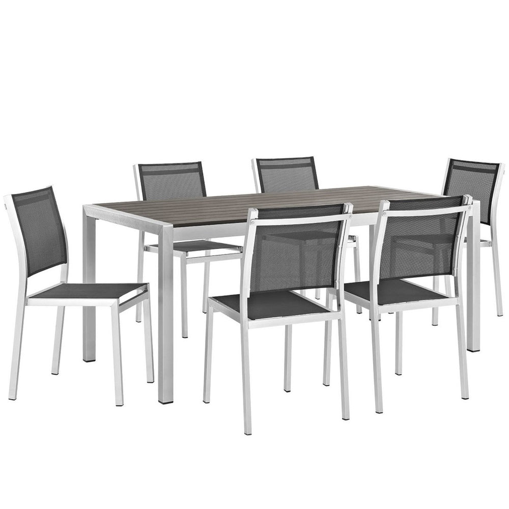 Modway Furniture Shore 7-Piece Modern Aluminum Patio Dining Set - Durable, Stylish & Easy-Clean for Outdoor Gatherings EEI-2485-SLV-BLK-SET