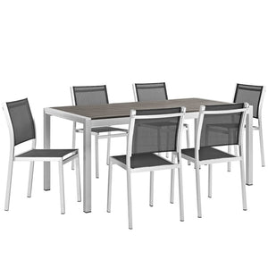 Modway Furniture Shore 7-Piece Modern Aluminum Patio Dining Set - Durable, Stylish & Easy-Clean for Outdoor Gatherings EEI-2485-SLV-BLK-SET