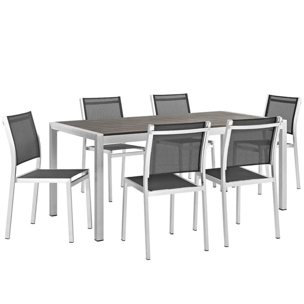 Modway Furniture Shore 7-Piece Modern Aluminum Patio Dining Set - Durable, Stylish & Easy-Clean for Outdoor Gatherings EEI-2485-SLV-BLK-SET