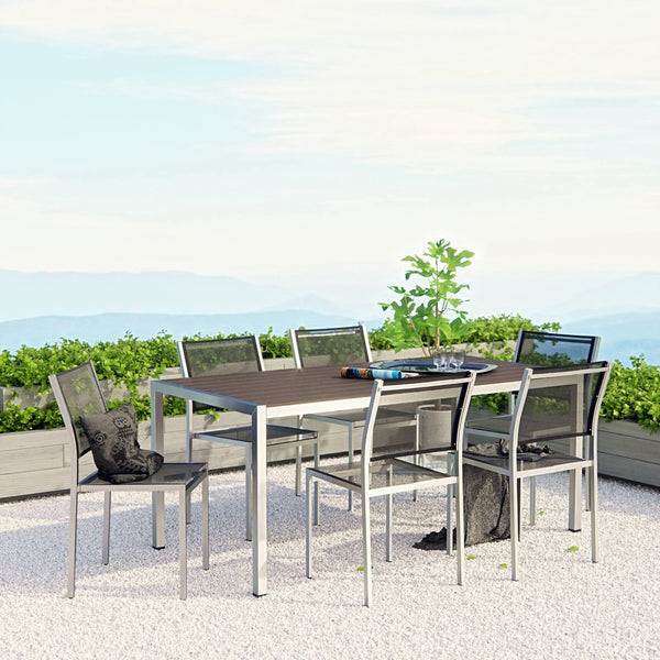 Modway Furniture Shore 7-Piece Modern Aluminum Patio Dining Set - Durable, Stylish & Easy-Clean for Outdoor Gatherings EEI-2485-SLV-BLK-SET