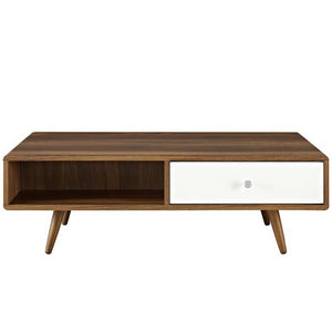 Modway Furniture Transmit Coffee Table - Mid-Century Modern Design with Storage, Walnut Finish & White Drawer EEI-2528-WAL-WHI