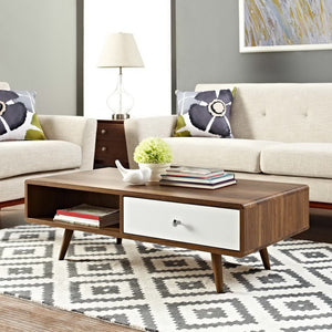 Modway Furniture Transmit Coffee Table - Mid-Century Modern Design with Storage, Walnut Finish & White Drawer EEI-2528-WAL-WHI