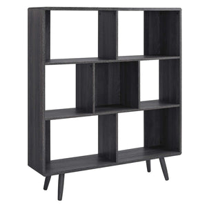 Modway Furniture Transmit 7 Shelf Wood Grain Bookcase - Modern Mid-Century Design for Stylish Home Organization Charcoal EEI-2529-CHA