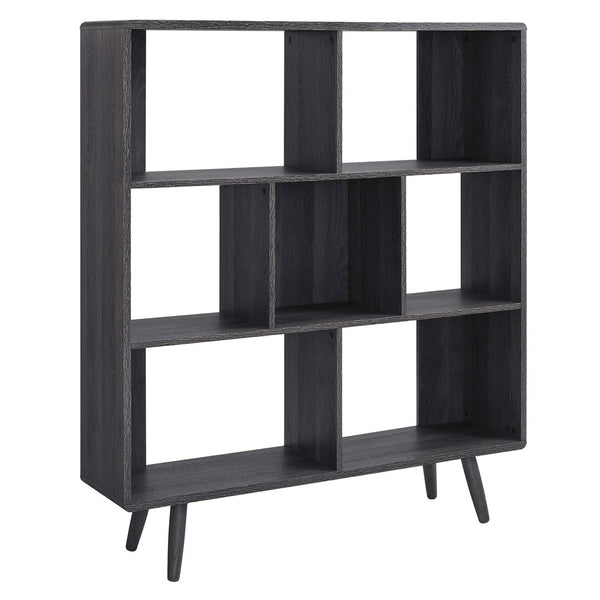 Modway Furniture Transmit 7 Shelf Wood Grain Bookcase - Modern Mid-Century Design for Stylish Home Organization Charcoal EEI-2529-CHA