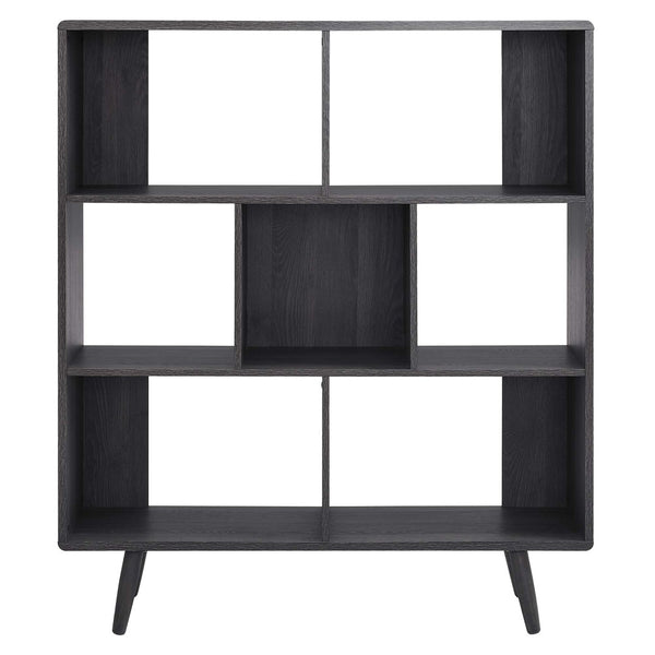 Modway Furniture Transmit 7 Shelf Wood Grain Bookcase - Modern Mid-Century Design for Stylish Home Organization Charcoal EEI-2529-CHA