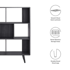 Modway Furniture Transmit 7 Shelf Wood Grain Bookcase - Modern Mid-Century Design for Stylish Home Organization Charcoal EEI-2529-CHA
