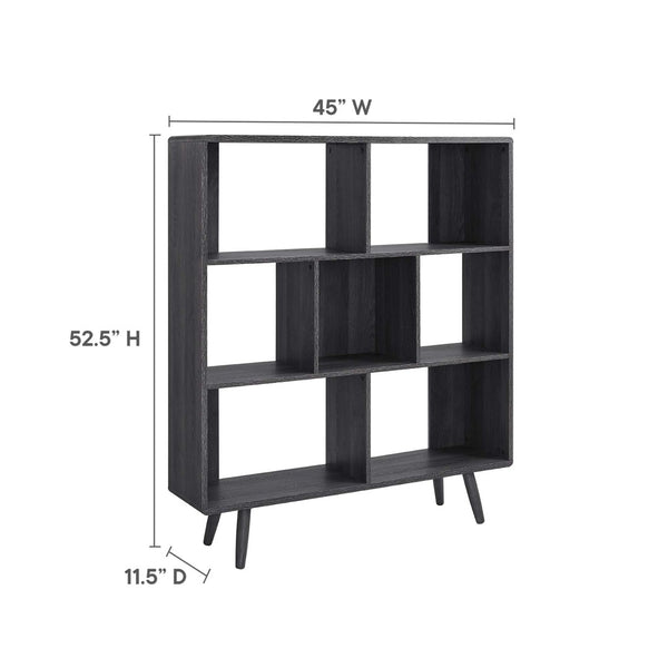 Modway Furniture Transmit 7 Shelf Wood Grain Bookcase - Modern Mid-Century Design for Stylish Home Organization Charcoal EEI-2529-CHA