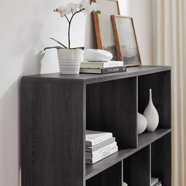 Modway Furniture Transmit 7 Shelf Wood Grain Bookcase - Modern Mid-Century Design for Stylish Home Organization Charcoal EEI-2529-CHA