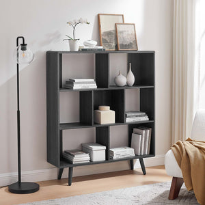 Modway Furniture Transmit 7 Shelf Wood Grain Bookcase - Modern Mid-Century Design for Stylish Home Organization Charcoal EEI-2529-CHA
