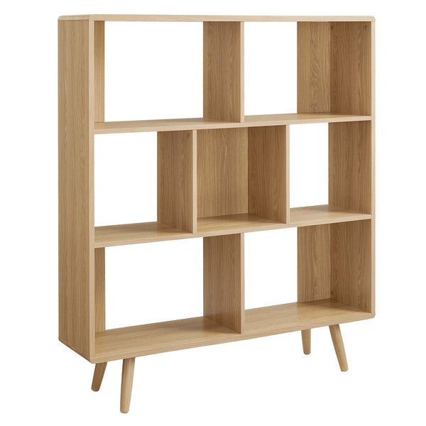 Modway Furniture Transmit 7 Shelf Wood Grain Bookcase - Modern Mid-Century Design for Stylish Home Organization Oak EEI-2529-OAK