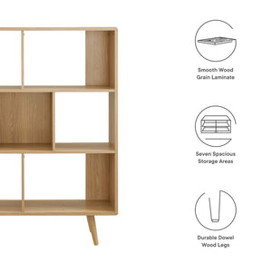 Modway Furniture Transmit 7 Shelf Wood Grain Bookcase - Modern Mid-Century Design for Stylish Home Organization Oak EEI-2529-OAK