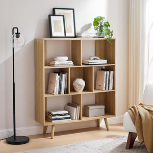 Modway Furniture Transmit 7 Shelf Wood Grain Bookcase - Modern Mid-Century Design for Stylish Home Organization Oak EEI-2529-OAK