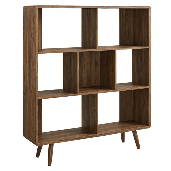 Modway Furniture Transmit 7 Shelf Wood Grain Bookcase - Modern Mid-Century Design for Stylish Home Organization Walnut EEI-2529-WAL